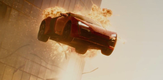 The car is fearlessly driven off the skyscraper. Fearless, only due to the CGI